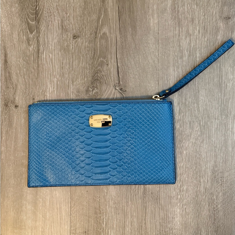 Michael Kors Jet Set large embossed wristlet clutch